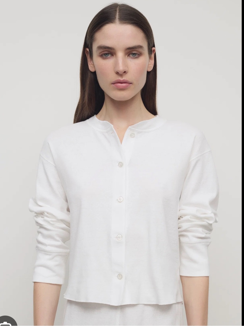 THE ROW Gano white cotton cropped henley top cardigan - XS